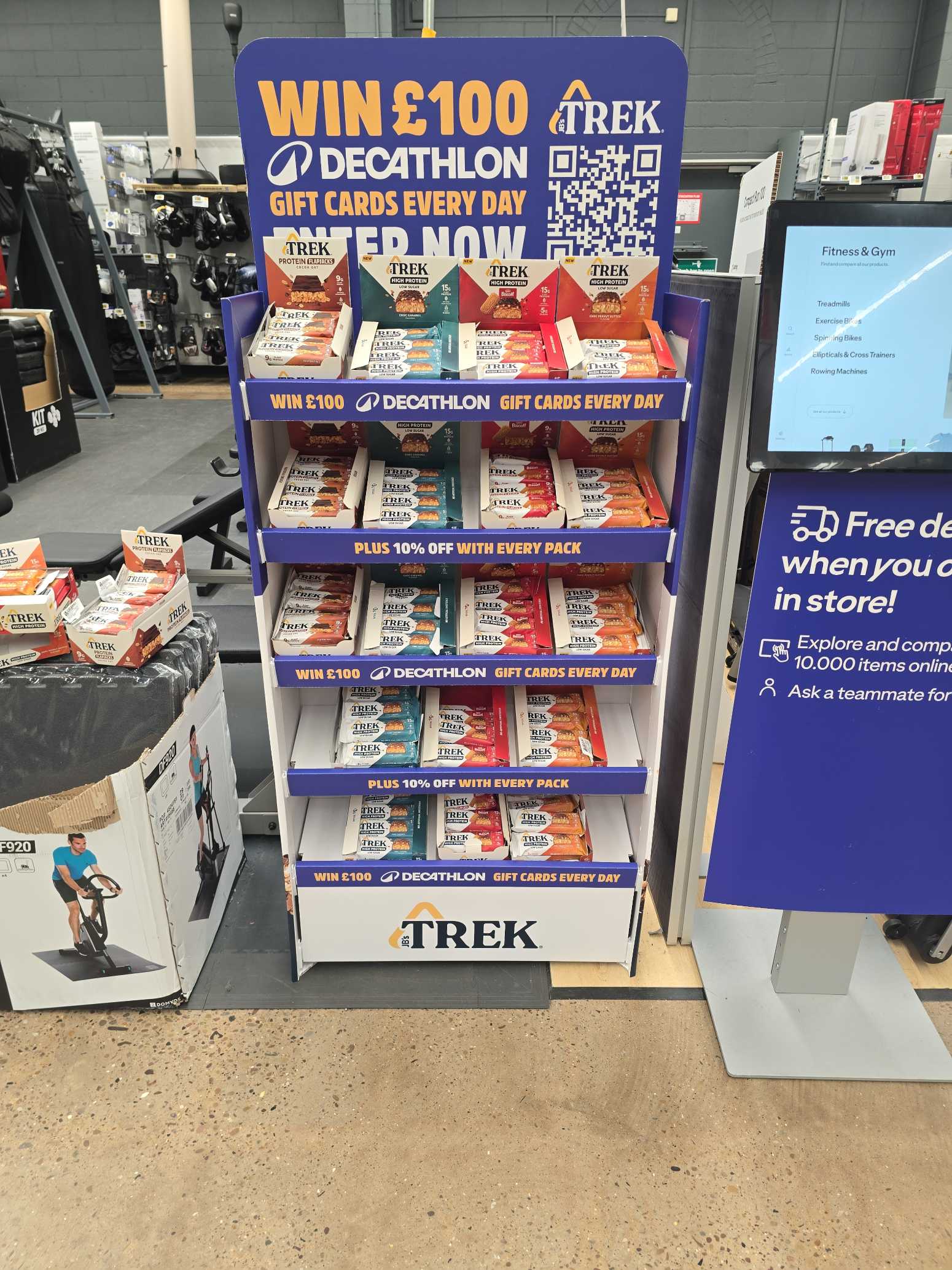 TREK protein bar display merchandised in store