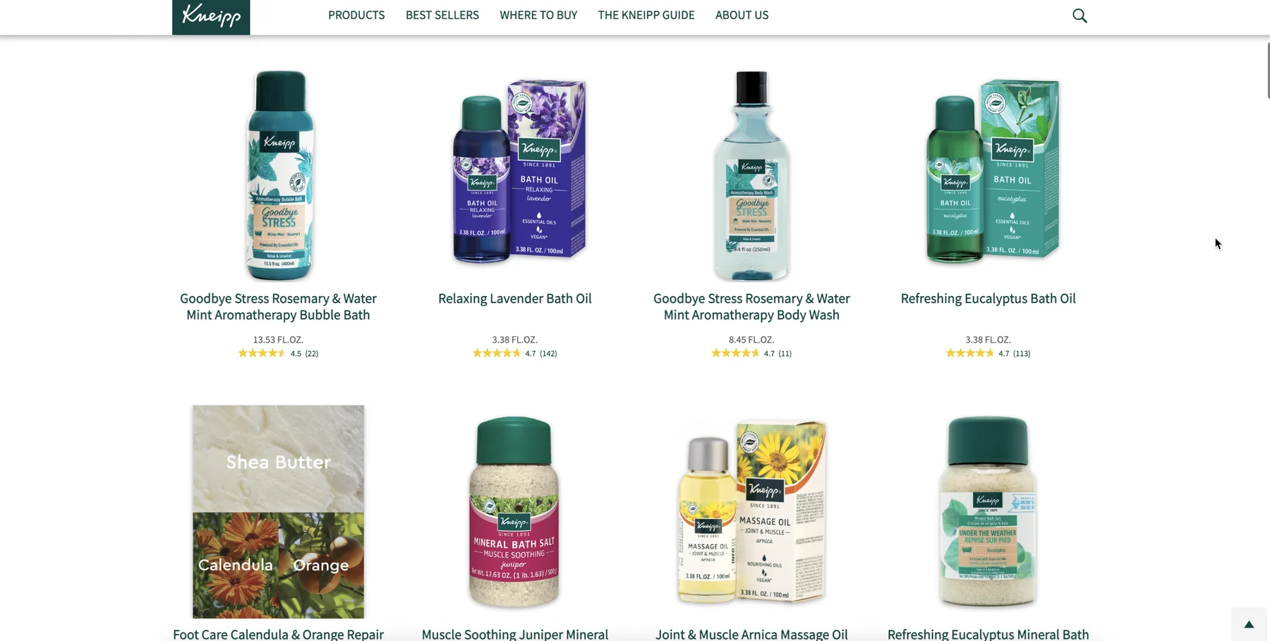 Retailer product listing page showing customer star ratings