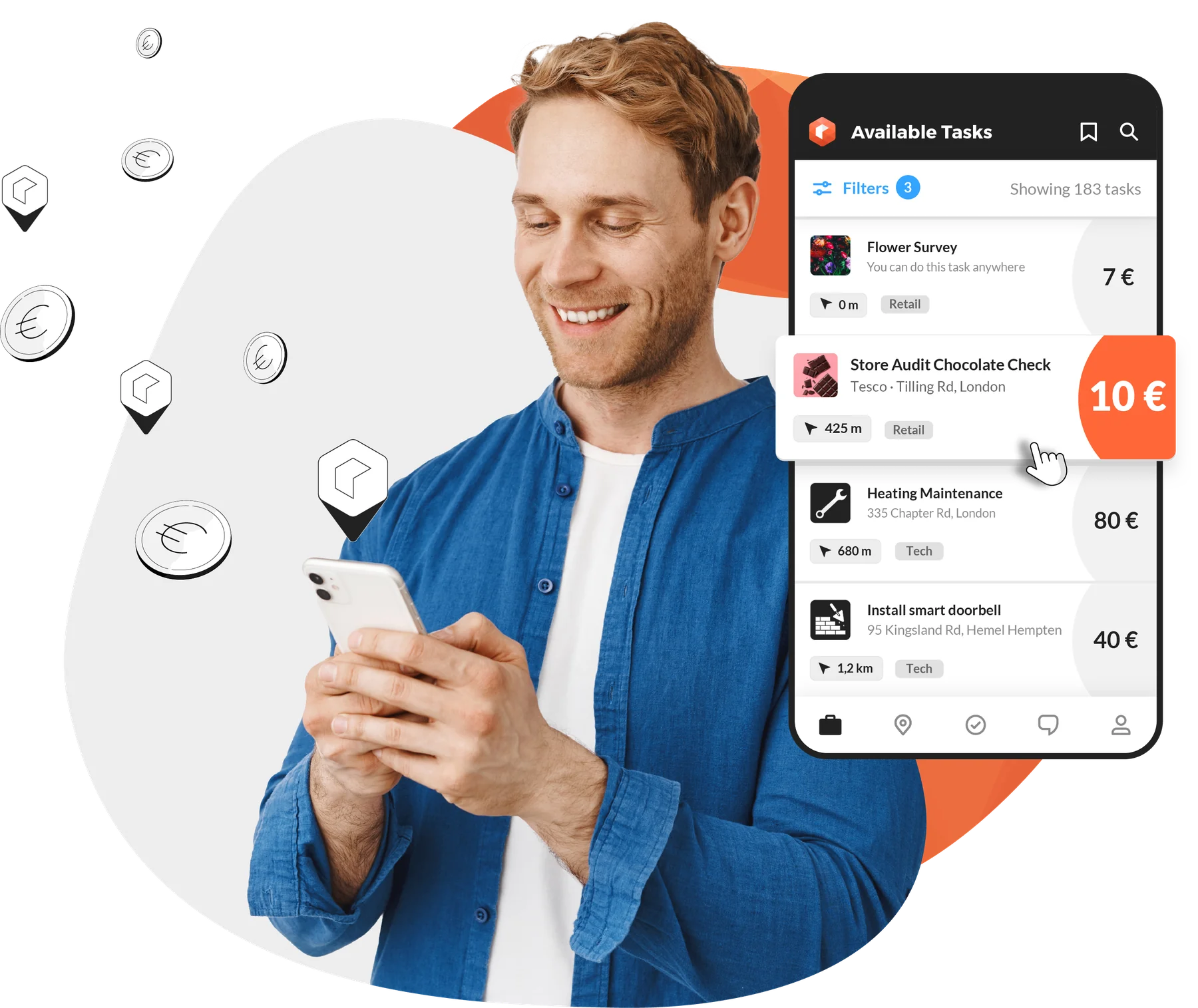 Application Roamler sur un smartphone