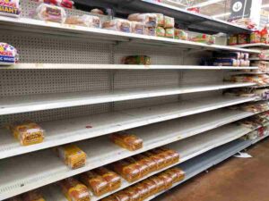 Supermarket shelf with out of stock