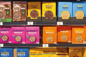 Foto von Eigenmarkenprodukten im Cerealienregal